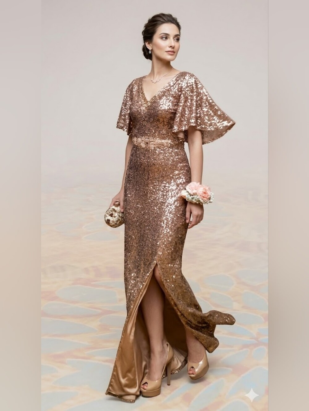 Marchesa Notte Bridesmaids sequin-embellished gown Like New XS/US 0